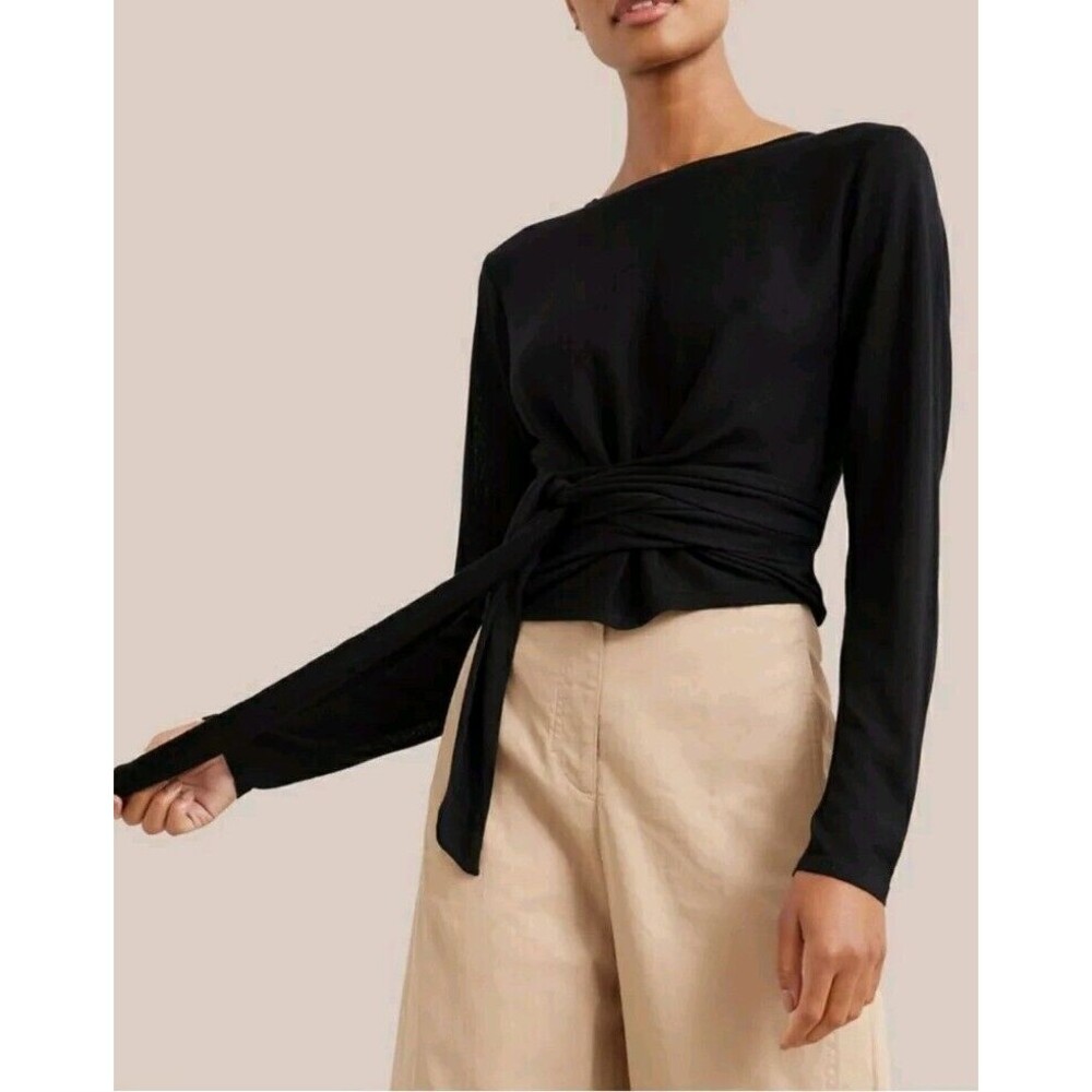 Modern Citizen Stevie Women Black Stretch Tie Waist Long Sleeve Shirt L - Picture 2 of 8